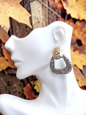 Two-Tone Hammered Drop Earrings - Gold & Silvertone